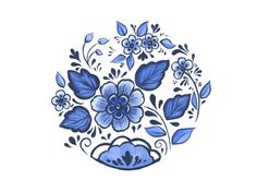 a blue and white floral design on a white background