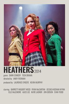 the poster for leathers, featuring three women in plaid skirts and red sweaters