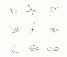 the different symbols are drawn in black ink on white paper, and each has a heart