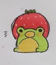 a drawing of a frog with a strawberry on its head