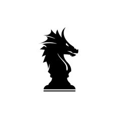 a black and white silhouette of a dragon head on top of a chess board,