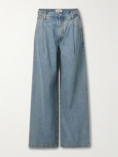 AGOLDE Ellis pleated low-rise wide-leg jeans | NET-A-PORTER Portugal Clothes, Uzun Boy, Wide Leg Pants Jeans, Combination Fashion, Chill Outfits, Fame Dr, Fashion Victim, Faded Denim, Cashmere Coat