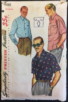 1950s Man, 1950s Men, 1950s Mens Fashion, Mens Sewing Patterns, 1950s Sewing Patterns, 1950s Mens, Convertible Collar, Shirt Sewing Pattern, Dressy Shirts