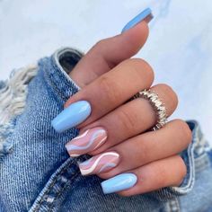 Ballet Nails, Blue Acrylic Nails, Nagel Tips, Colorful Nails, Summery Nails, Short Acrylic Nails Designs, Short Acrylic Nails