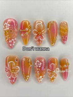 Simple Nail Designs Beach, Peach And Yellow Nails, Hawian Nails Designs, Cute Tropical Nails, Pink Seashell Nails, Beach Aesthetic Nails, Hawaii Nail Ideas, Summer Themed Nails, Beach Nails Pink