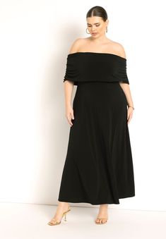 Off Shoulder Maxi Dress - Close Fit Bodice, Black Onyx Uzun Boy, Rich Mom, Off The Shoulder Knit, Off The Shoulder Maxi Dress, Plus Size Black Dresses, Simple Black Dress, Off Shoulder Maxi Dress, Knit Maxi Dress, Date Night Dresses