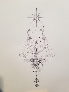 a drawing of a bird with an anchor on it's back and stars above the head