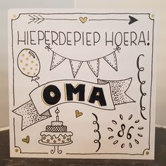 a handmade greeting card with the words, hepreepied hoera oma on it