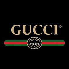 the gucci logo on a black background with red, green and blue stripes around it