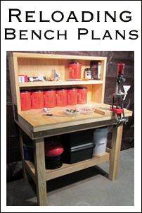 a workbench is shown with the words reloading bench plans above it and below it