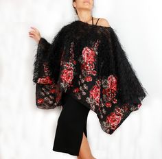 Plus size  women tunic, Black faux feather poncho, Evening formal dress cover up, Mother of the bride shawl, Women cape top, Shoulder stole Evening Cape Dress With Embroidery, Embroidered Cape Evening Dress, Embroidered Evening Cape Dress, Elegant Evening Poncho For Fall, Elegant One-size Cape Poncho, Elegant One Size Cape Poncho, Elegant Oversized Cape Shawl, Oversized Elegant Cape For Spring, Elegant Oversized Poncho For Spring