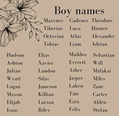 a list of names with flowers on them