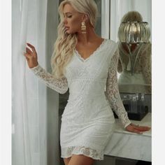 Size Large Box X Robes Glamour, Women Tie, Shein Dress, Lace Bodycon, Lace Bodycon Dress, White Wedding Dresses, Lace White Dress, Primavera Estate, Long Sleeve Lace