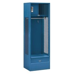 a blue locker with the door open