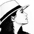 black and white drawing of a woman wearing a hat