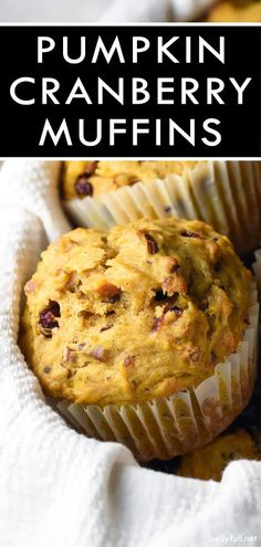 pumpkin cranberry muffins with text overlay