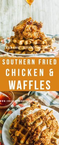 southern fried chicken and waffles on a plate