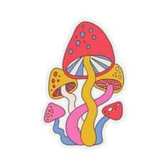 a sticker with colorful mushrooms on it