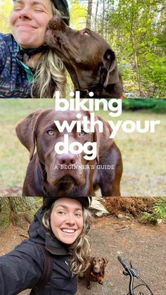 a woman and her dog with the words biking without your dog