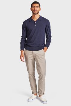 Academy Merino Polo in Navy | Academy Brand Icon Clothing, Polo Neck, Oxford Shirt, Long Sleeve Polo, Pant Shirt, Knit Jacket, Chino Shorts