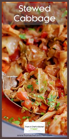 a close up of a plate of food with cabbage and carrots on it, with the title in the middle