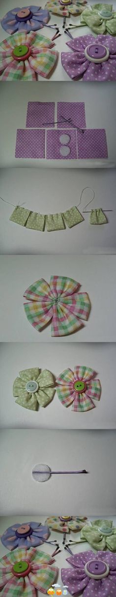 four pictures of different patterns and sizes of paper flowers with scissors in each one side