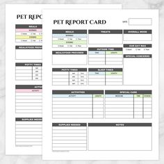 the pet report card is shown on top of a piece of paper with an image of a