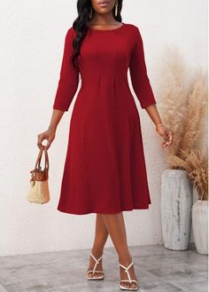 Wine Red Dress, Latest Dress For Women, Round Neck Dresses, Plus Size Kleidung, Vestido Casual, Versatile Dresses, Dress Elegant, Midi Dress Bodycon, Elegant Outfit