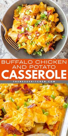 Buffalo wings meet loaded baked potato in this hearty dinner recipe! Cheesy with spicy cauliflower, this buffalo chicken casserole is so delicious. Put this Buffalo Chicken and Potato Casserole on your comfort food ideas! Buffalo Chicken Meals, Buffalo Casserole, Buffalo Chicken Potato, Chicken And Potato Casserole, Buffalo Recipes, Casserole With Potatoes, Comfort Food Ideas, Loaded Potato Casserole, Chicken Potato Casserole