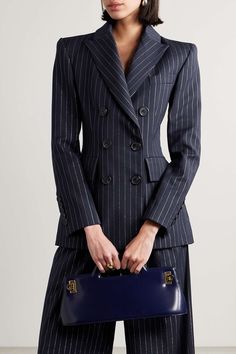 ALEX PERRY Double-breasted metallic pinstriped twill blazer | NET-A-PORTER Estilo Kardashian, Diy Vetement, Alex Perry, Corporate Outfits, Woman Suit Fashion, Pinstripe Suit, Business Outfit, Professional Outfits, Suit Fashion