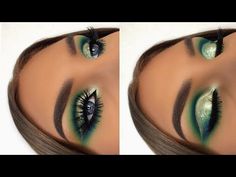 Dramatic Green Eye Makeup, Blue And Green Eyeshadow Looks, Green And Blue Eyeshadow Looks, Green Cut Crease Eyeshadow, Green And Gold Eye Makeup, Make Up Verde, Blue Green Makeup, Emerald Eye Makeup