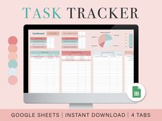 a computer screen with the text, client trackerr google sheets instant download 2 tabs