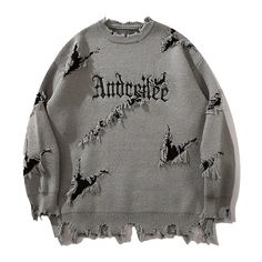 Drawing inspiration from Gothic aesthetics and streetwear trends, our distressed spider knit sweater offers a unique and edgy style. Material: Made from a high-quality blend of 52% acrylic, 20% polyester, and 28% nylon, the knitted sweater ensures comfort and durability. Design: Our retro knit sweater with an irregular distressed round neckline, cuffs, and hem, giving the sweater a rugged and contemporary look. The patchwork and fringe detailing throughout add texture and visual interest, creati Winter Pullover Outfits, Jeans And Combat Boots, Ripped Sweater, Winter Sweater Outfits, Denim Jacket Winter, Streetwear Clothes, Distressed Sweaters, Edgy Style, Gothic Punk