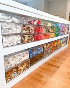 a display case filled with lots of different types of candies