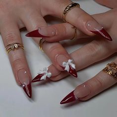 Prom Nails For Red Dress, Quince Nails, Heather Chandler, Bow Nail Art, Fake Nails Long, Easy Nails, Almond Acrylic Nails, Red Nail, Neutral Nails