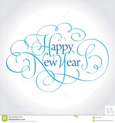 happy new year greeting card with blue swirls