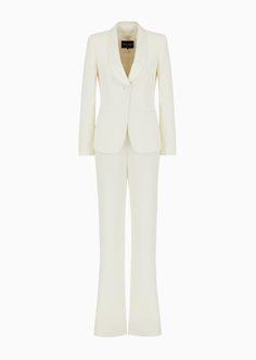 Shop GIORGIO ARMANI Pure silk crêpe tuxedo for Woman at the official store and browse the Suits & Co-ords collection. White Suit Women, Giorgio Armani Dress, Armani Dresses, Bride Suit, Armani White, Armani Suits, Slim Fit Tuxedo, Emporio Armani Women, White Suit