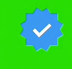 a green background with a blue and white check mark