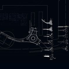 a black and white drawing of a car with parts on it's side, in the middle of a floor plan