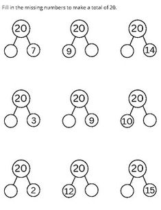 the numbers to make a total of 20 are shown in this worksheet for kids