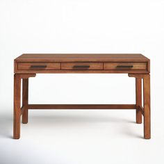 a wooden table with two drawers on it