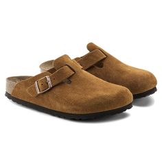 Boston Soft Footbed Suede Leather Mink | BIRKENSTOCK Boston Soft Footbed, Birkenstock Styles, Birkenstock Women, Boston Clog, Calf Muscles, Birkenstock Boston, Zermatt, Birkenstock Boston Clog, Leather Clogs