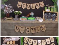 a collage of photos showing the table and decorations