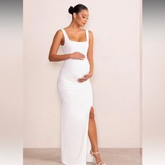 Brand New, Never Worn $60 Obo Elegant Sleeveless White Maternity Dress, Sleeveless Fitted Maternity Wedding Dress, Fitted White Maxi Dress For Maternity Wear, White Gender Reveal Dress, Pink Maternity Maxi Dress, White Dress Classy, Gender Reveal Dress, Maternity Wear Dresses, Beautiful Maternity Dresses