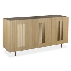 the sideboard is made from wood and has three doors on each side, with metal legs