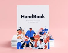 a book with an image of people on it and the words handbook written in black