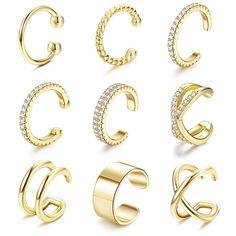 PRICES MAY VARY. ❤𝗘𝗮𝗿 𝗖𝘂𝗳𝗳 𝗘𝗮𝗿𝗿𝗶𝗻𝗴𝘀❤ A set of 9pcs gold ear cuffs in classic and versatile styles,exqusite and trendy design,inlaid with AAA+ cubic zirconia,give you a stylish and beautiful daily appearance. ❤𝟭𝟴𝗞 𝗚𝗼𝗹𝗱 𝗣𝗹𝗮𝘁𝗲𝗱❤ The cuff earrings maded of brass with 18k gold plated for long time fade resistance,nickel-free and lead-free,hypoallergenic and lightweight,suitable for sensitive ears. Smooth surface,comfortable to wear all day without any burden. ❤𝗡𝗼 𝗡𝗲𝗲? Fake Earrings Cuff, Fake Ear Cuff, Gold Ear Cuffs, Ear Cuff Women, Ear Cuff Gold, Fake Earrings, Ear Cuff Earrings, Personalized Matches, Traditional Earrings