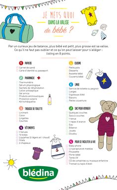 a poster with instructions on how to pack for the trip in france, including an image of a teddy bear and other items