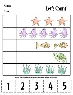 a worksheet for counting the numbers to 10 with pictures of sea animals and fish