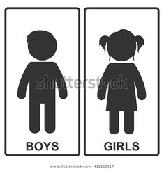 boys and girls sign with the silhouettes of two children in black on white background